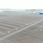 Overhead drone shot of recently paved and striped lots at Tradepoint Atlantic