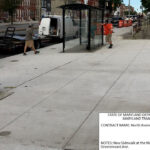 New sidewalk and bus shelters at the NW corner or North Avenue and Greenmount Avenue