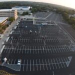 Overhead drone newly paved and striped parking lots at the Maryland MVA